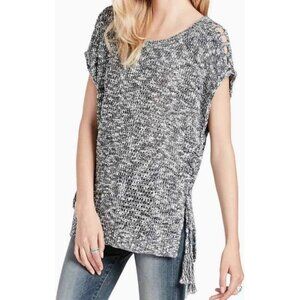 LUCKY BRAND Women's Marled Pullover Sweater With Lace Detail Navy Medium